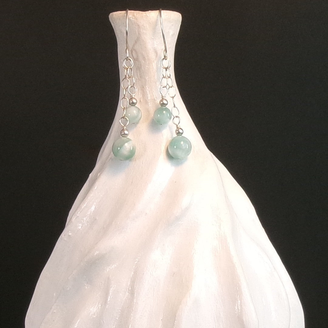 Green Moonstone Argentium Sterling Silver Earrings