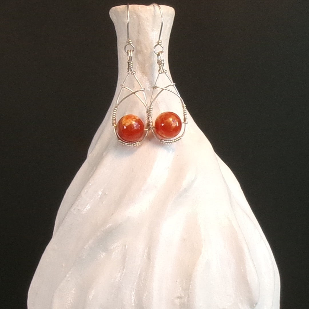 Crab Fire Agate Argentium Sterling Silver Earrings