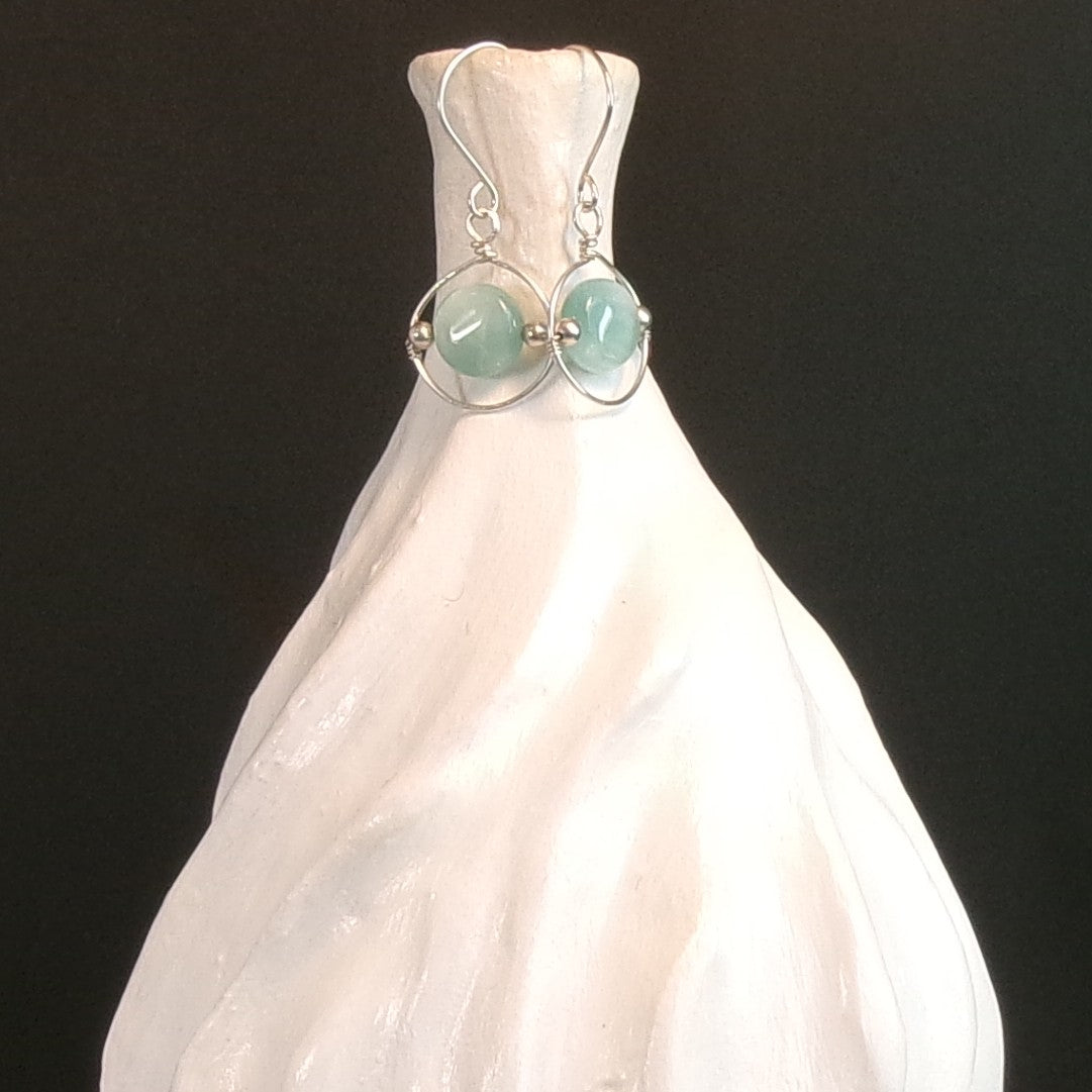 Green Moonstone Argentium Sterling Silver Earrings