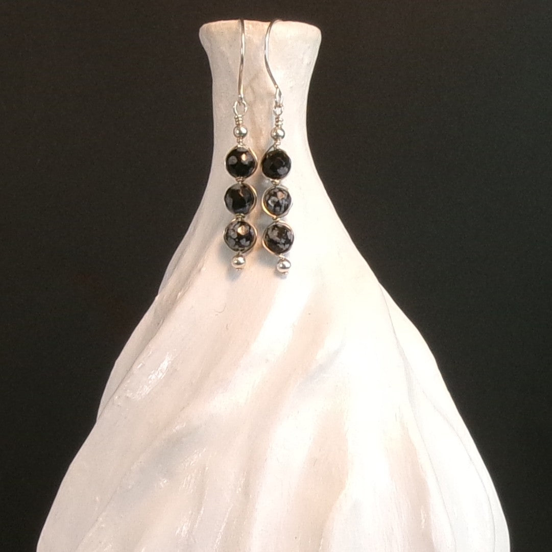 Snowflake Obsidian Argentium Sterling Silver Earrings