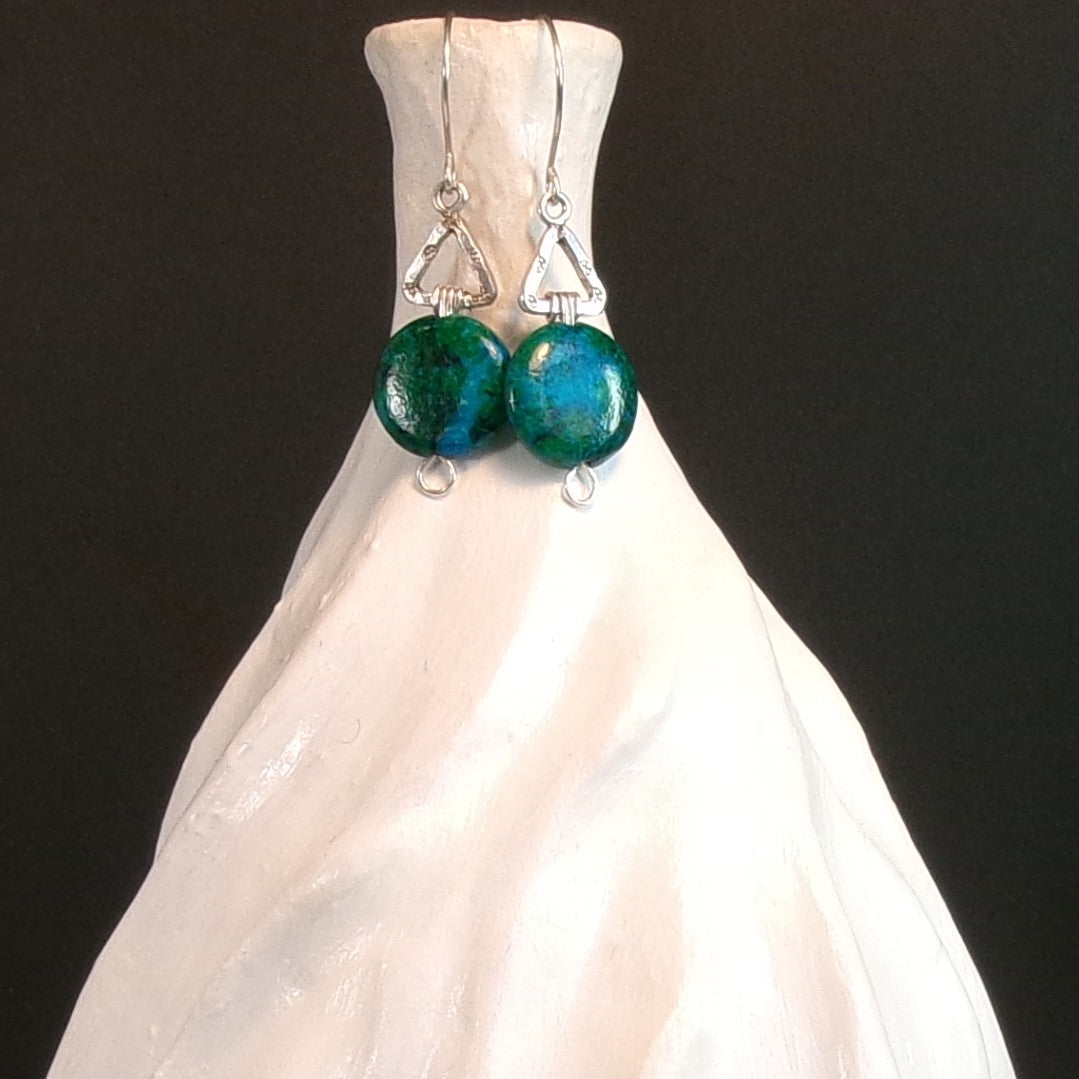 Chrysocolla Argentium Sterling Silver Earrings