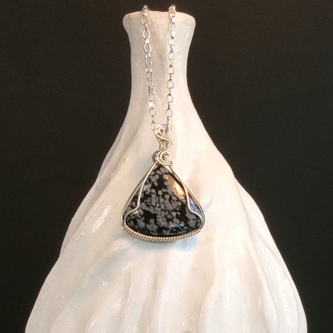 Snowflake Obsidian (Long) Argentium Sterling Silver Necklace