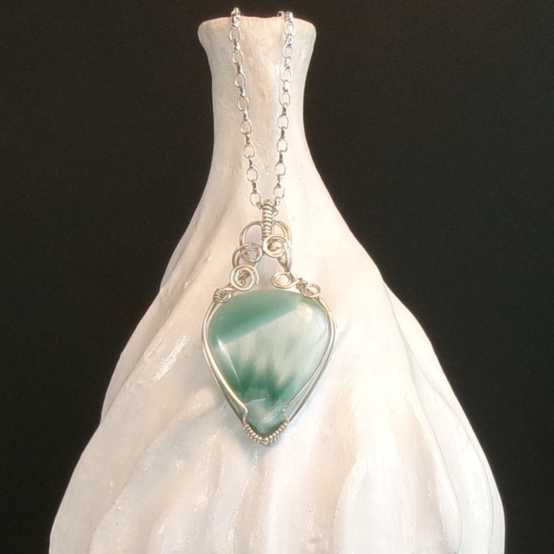 Green Moonstone (Long) Argentium Sterling Silver Necklace