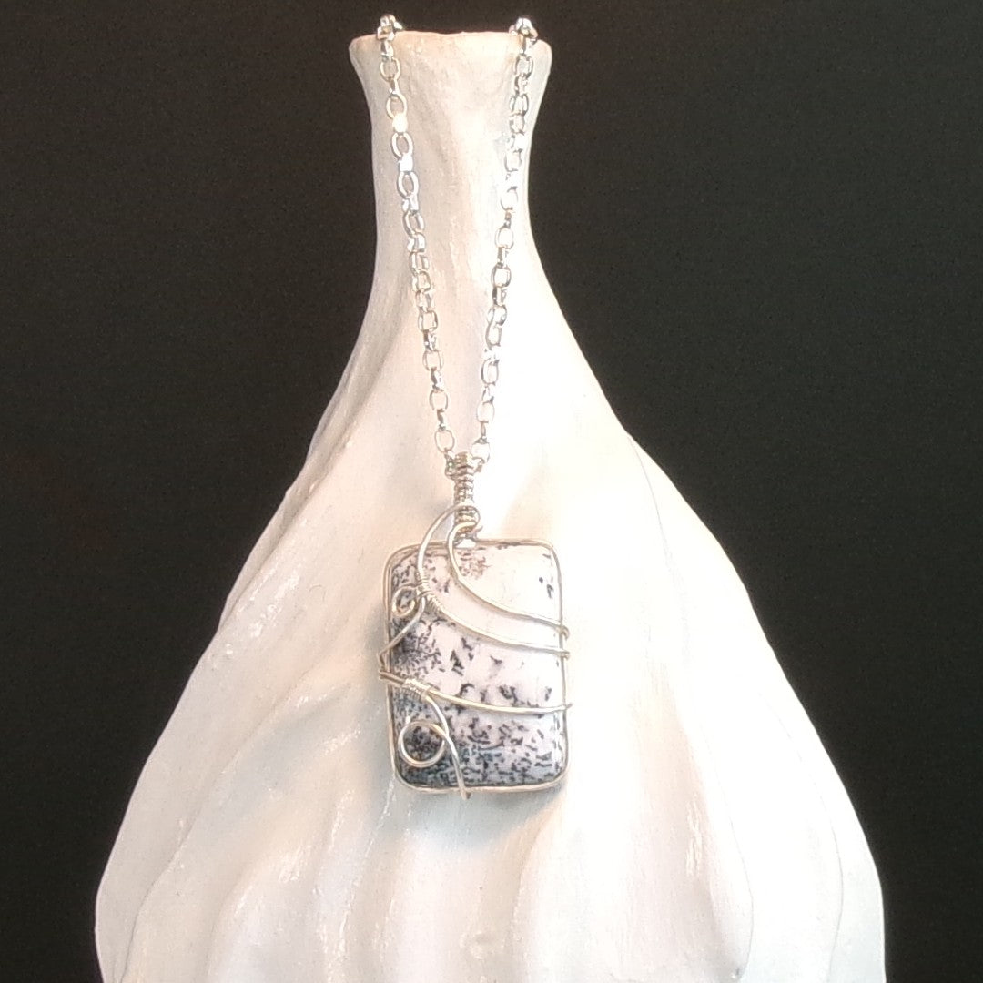 Dendritic Opal (Long) Argentium Sterling Silver Necklace