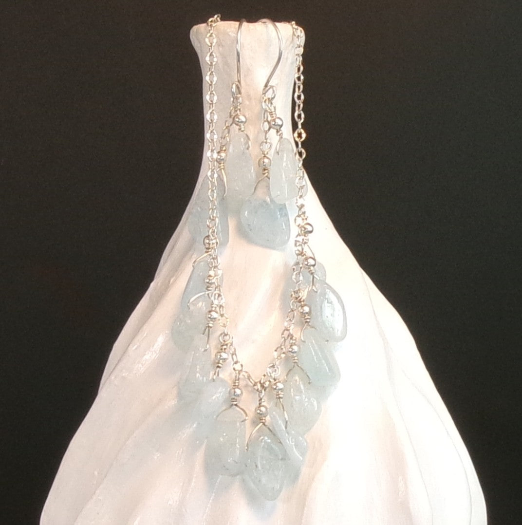 Aquamarine Argentium Sterling Silver Necklace & Earring Set
