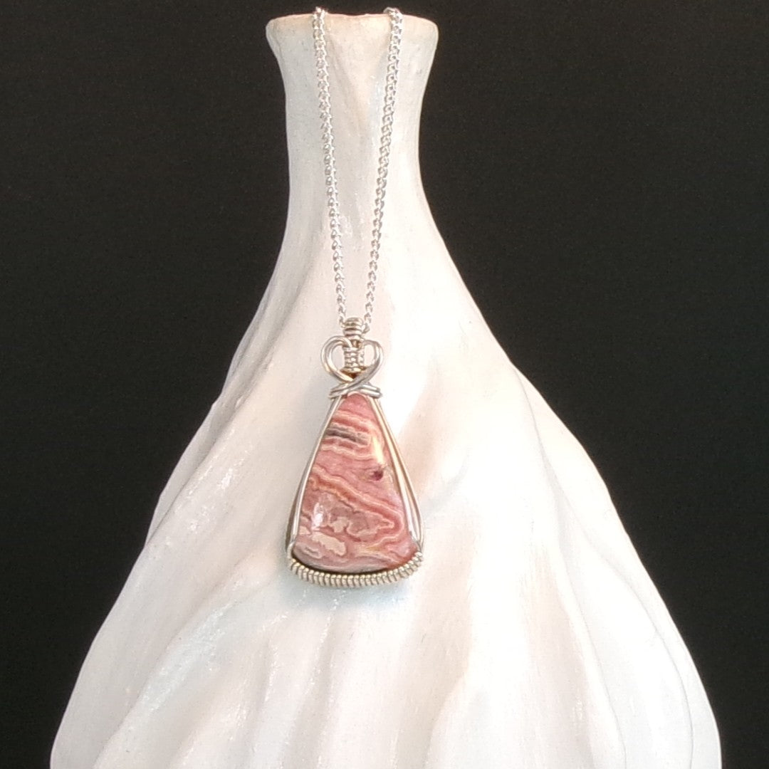 Rhodochrosite Argentium Sterling Silver Necklsce