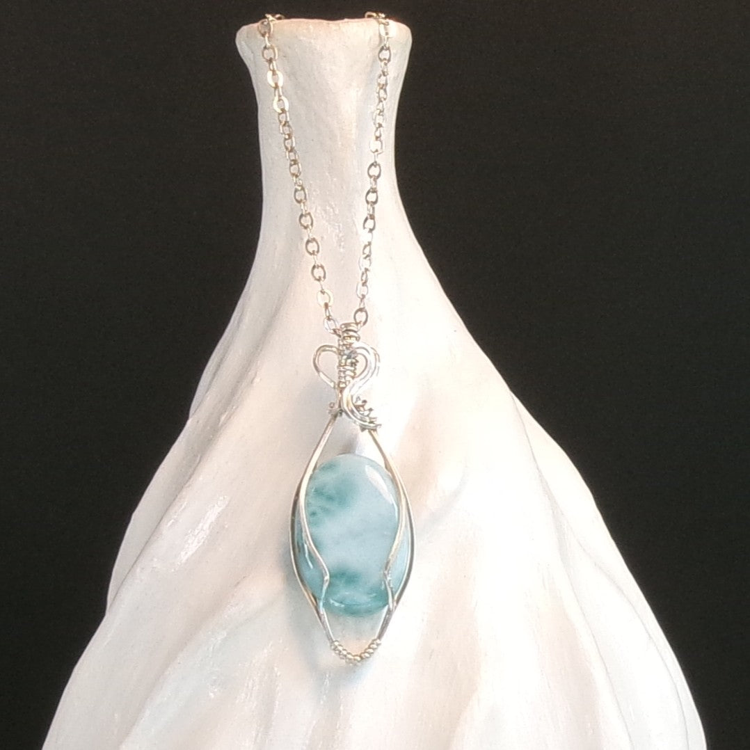 Larimar Argentium Sterling Silver Necklace