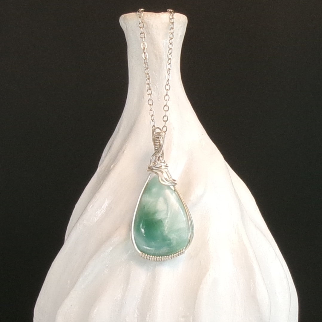 Green Moonstone Argentium Sterling Silver Necklace