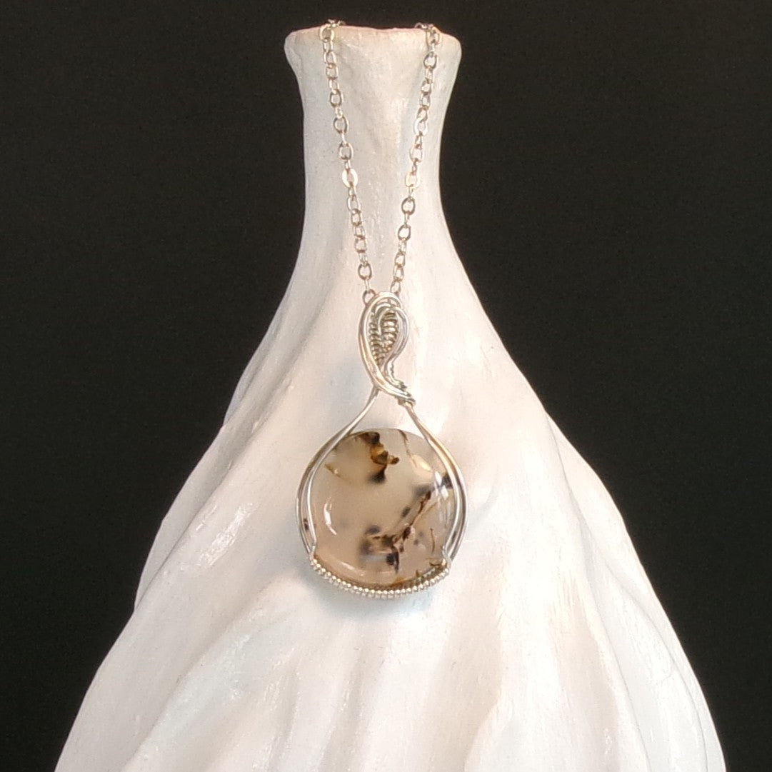 Tiger Dendritic Agate Argentium Sterling silver Necklace