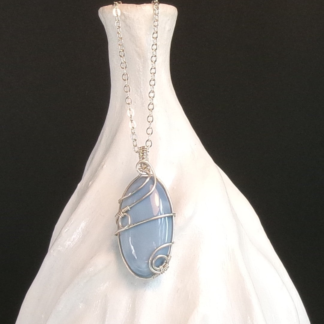 Blue Oregon Opal Argentium Sterling Silver Necklace