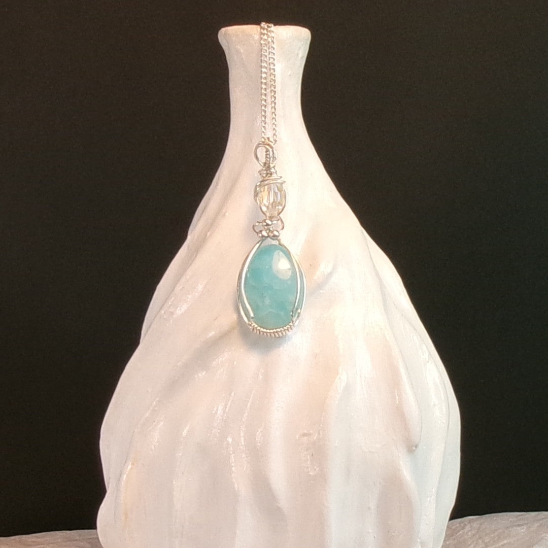 Smithsonite/Vintage Swarovski Crystal Argentium Sterling Silver Necklace
