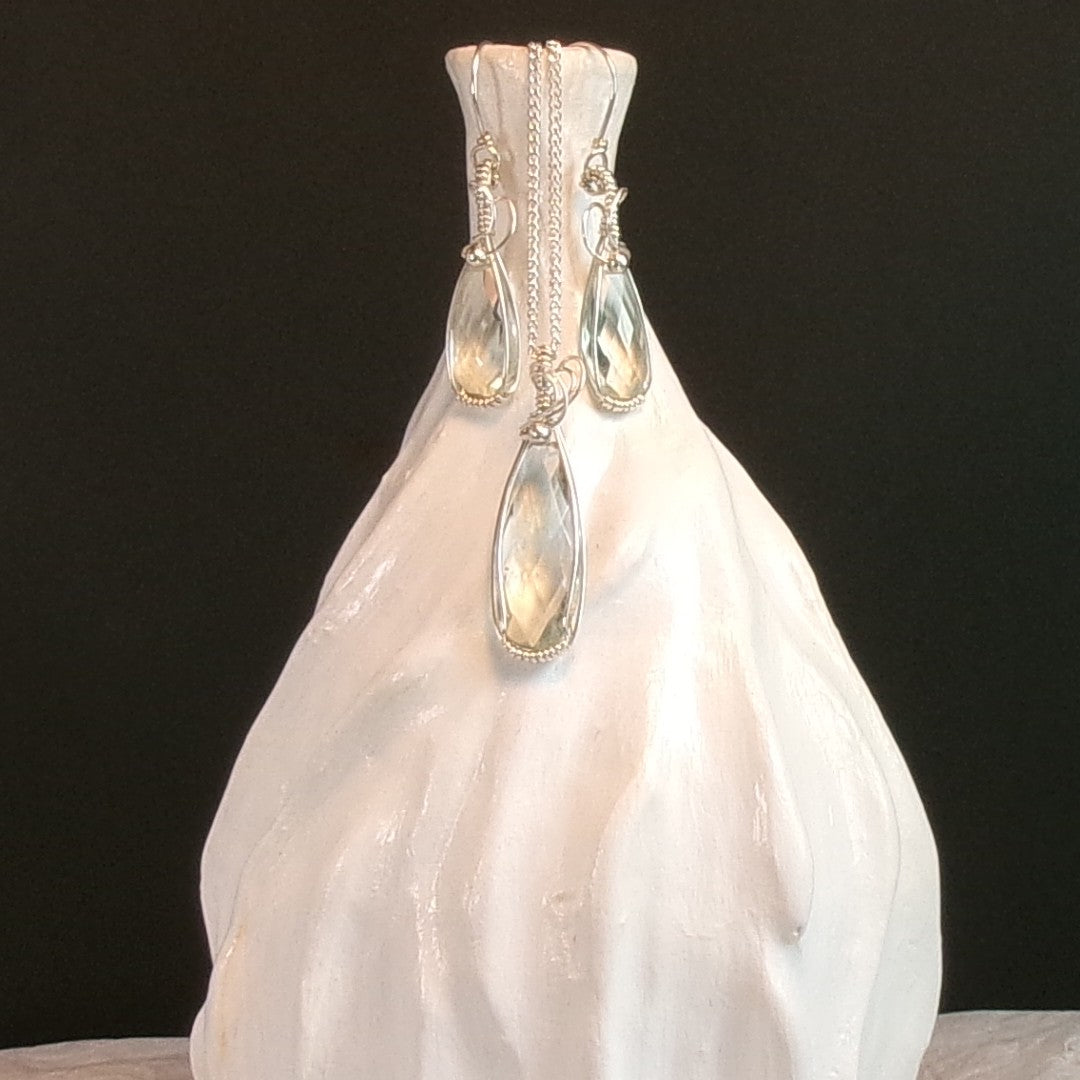 Green Amethyst Argentium Sterling Silver Necklace & Earring Set
