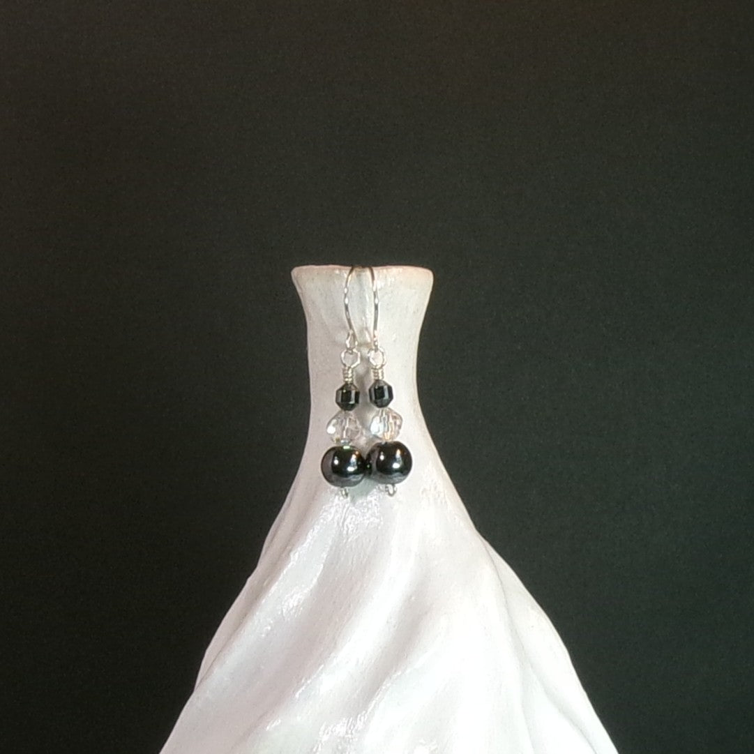 Hematite/Vintage Swarovski Crystal Argentium Sterling Silver Earrings