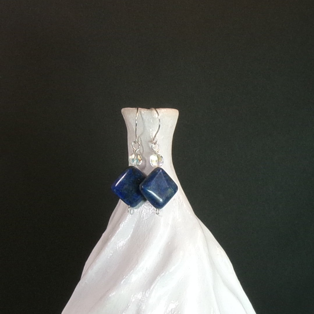 Lapis Lazuli/Vintage Swarovski Crystal Argentium Sterling Silver Earrings