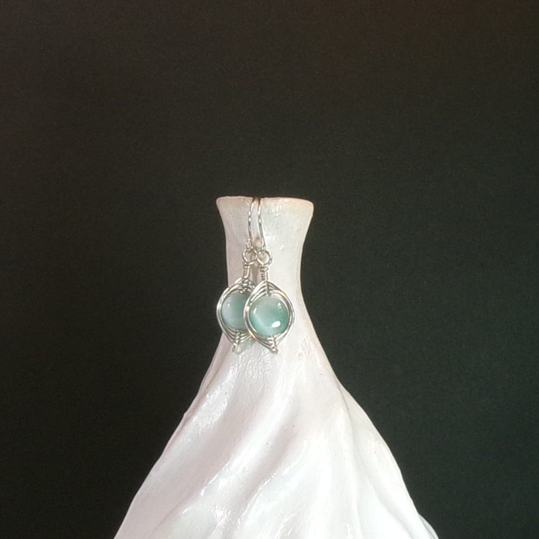 Green Moonstone Argentium Sterling Silver Earrings