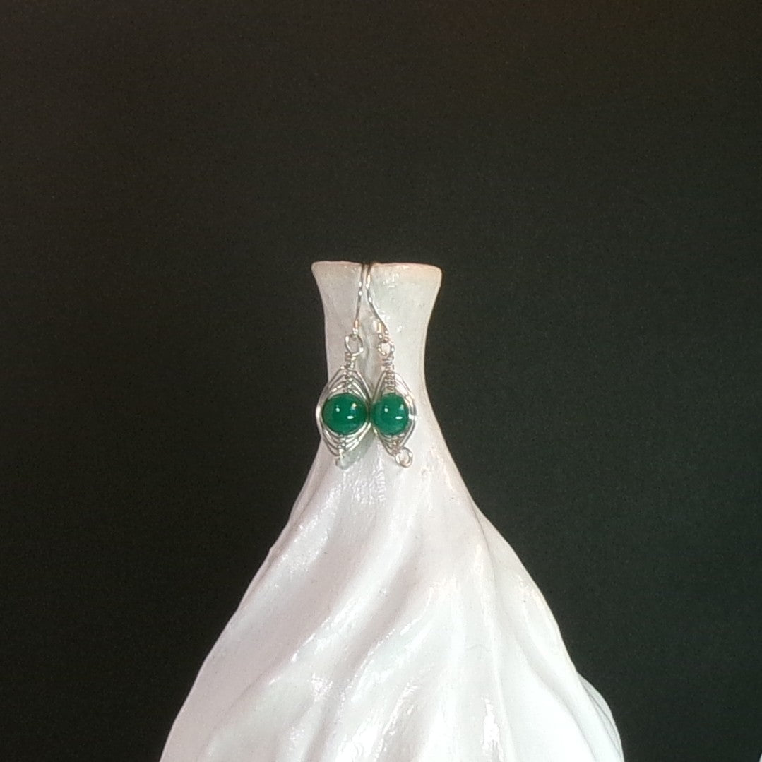 Green Onyx Argentium Sterling Silver Earrings