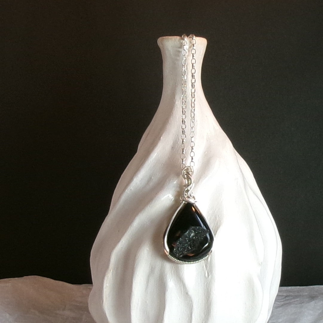 Onyx Druzy (Long)Argentium Sterling Silver Necklace