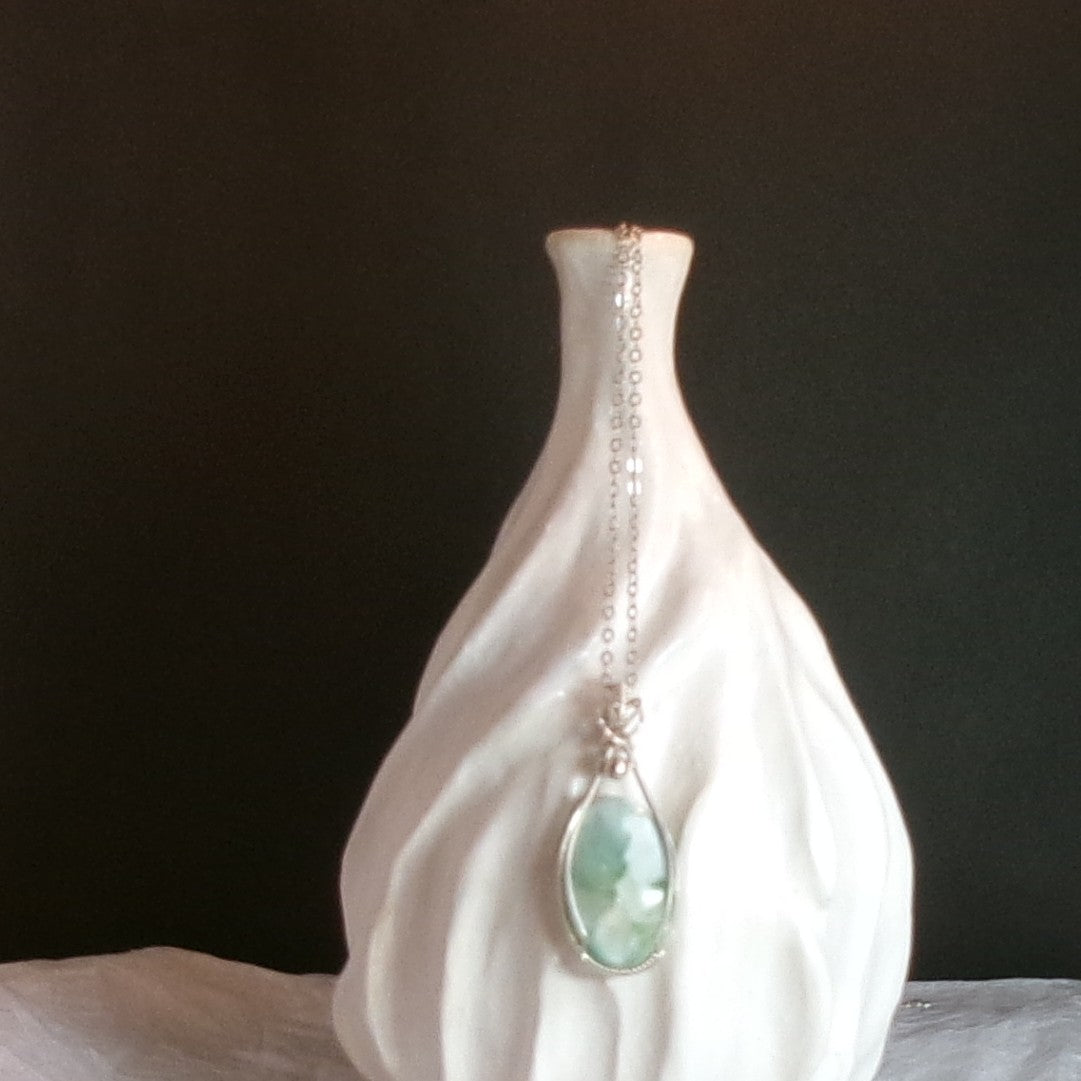 Green Moonstone (Long) Argentium Sterling Silver Necklace