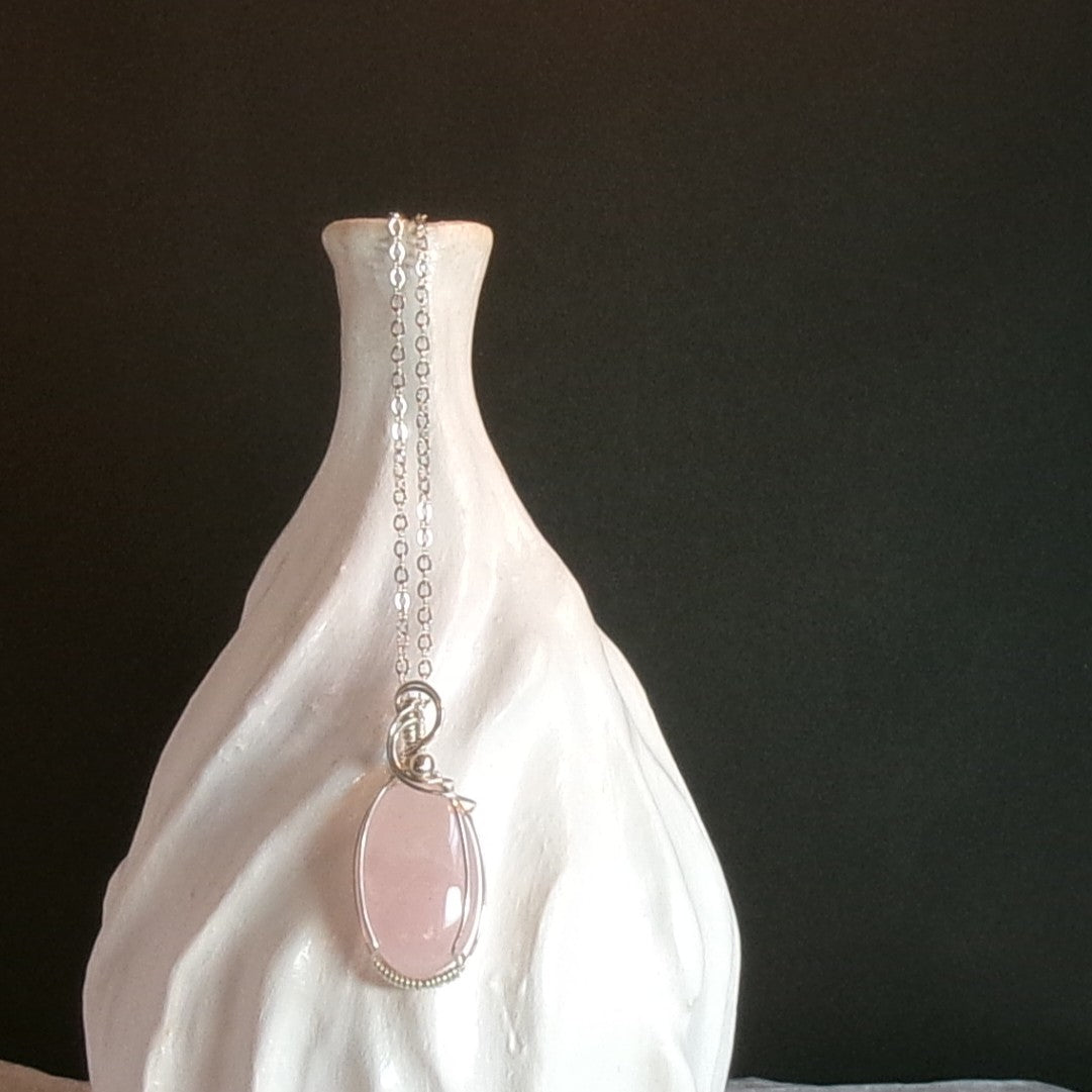 Rose Quartz (Long) Argentium Sterling Silver Necklace