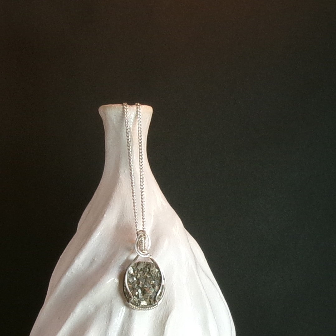 Pyrite Druzy Argentium Sterling Silver Necklace