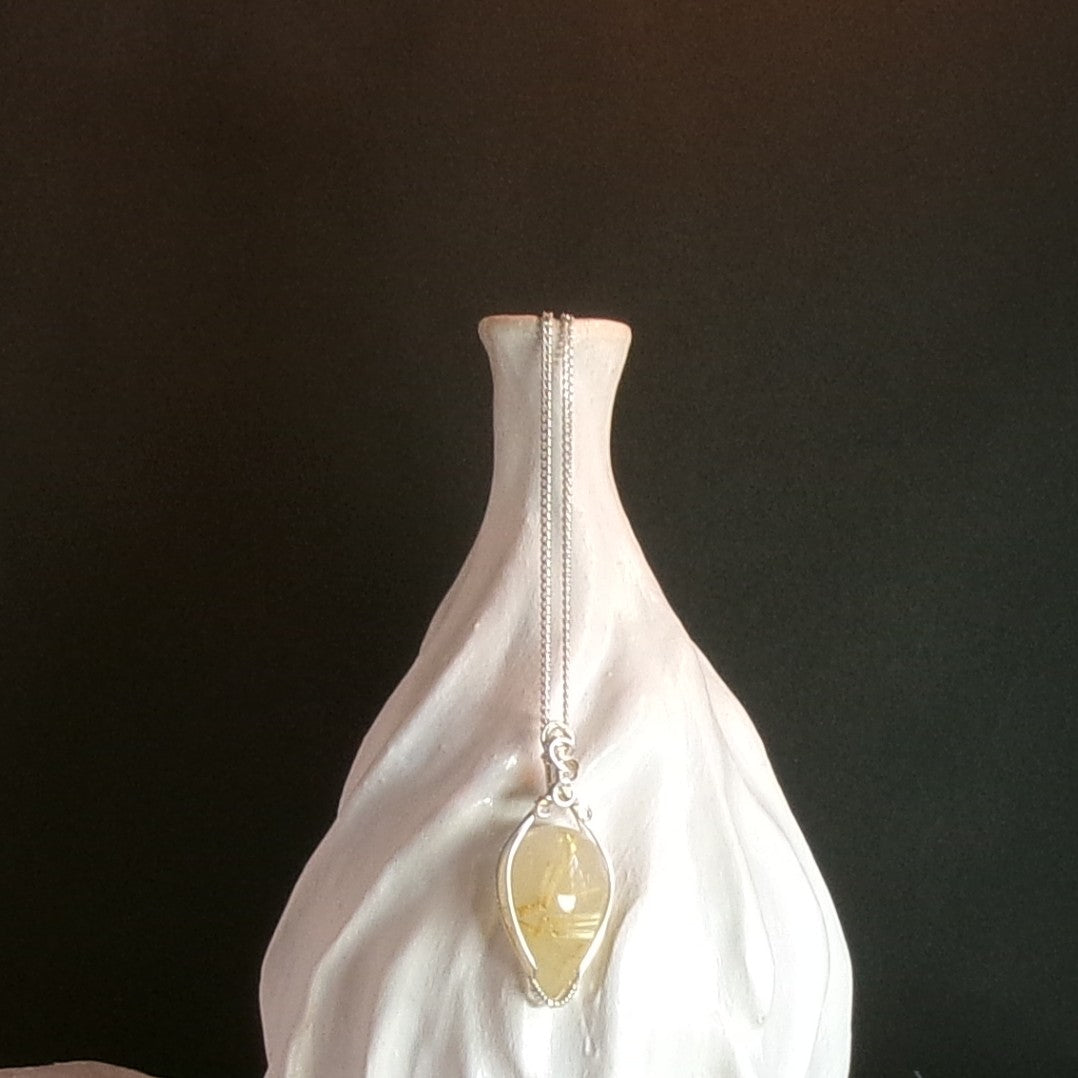 Gold Rutilated Quartz Argentium Sterling silver Necklace