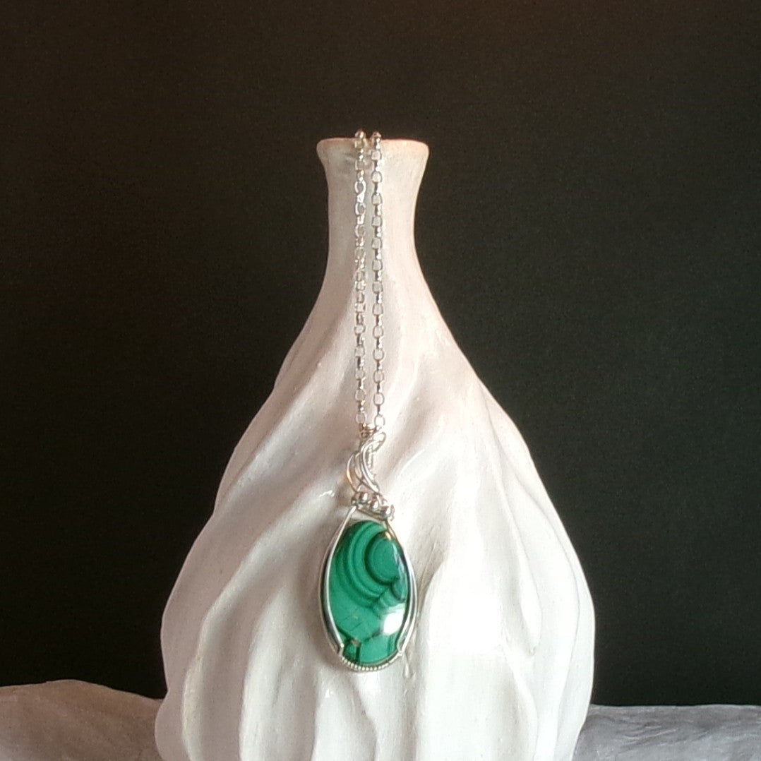 Malachite (Long) Argentium Sterling Silver Necklace