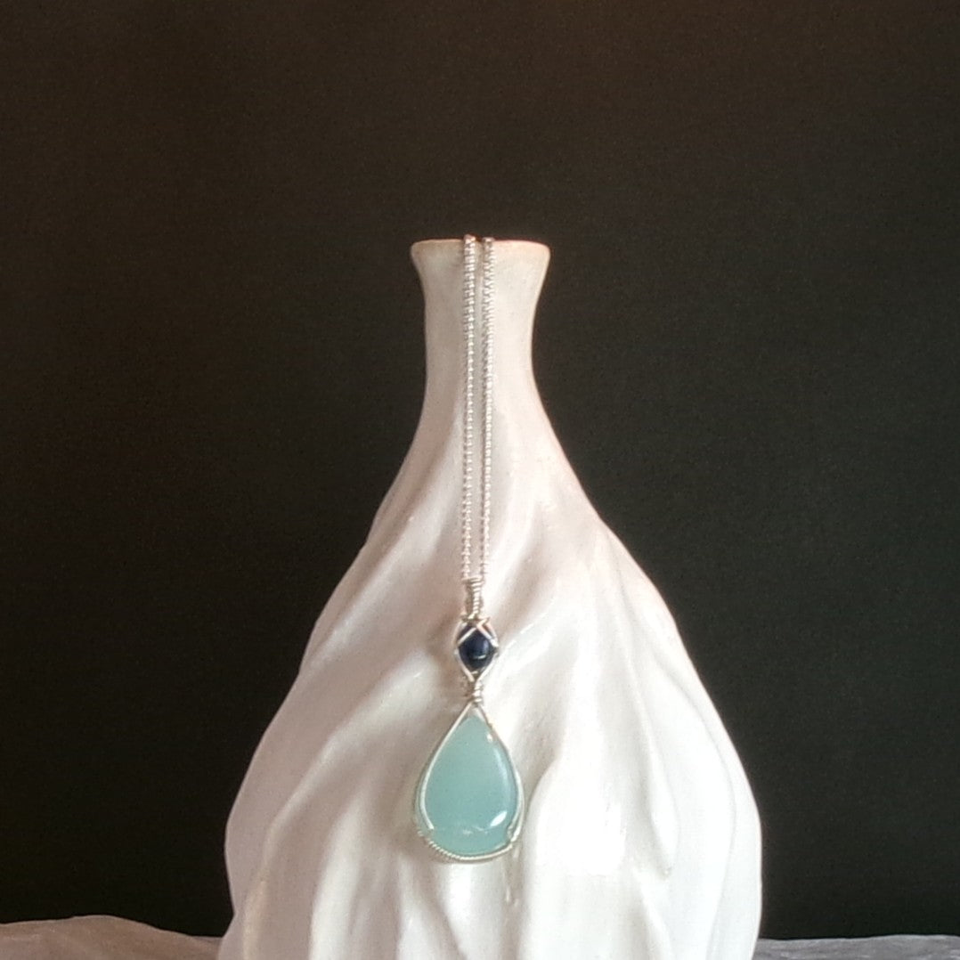 Chalcedony/Sapphire Argentium Sterling Silver Necklace